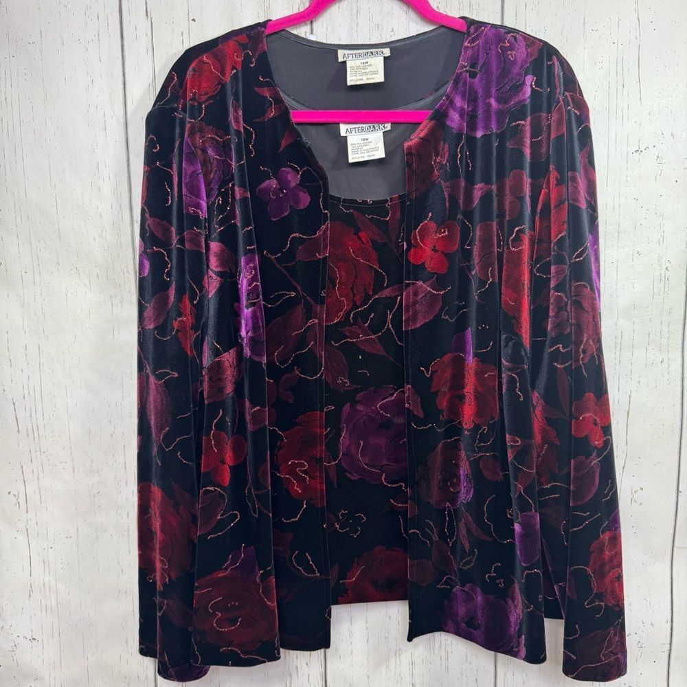 Vintage 90s After Dark Velvet Floral Twinset Burnout 18W Plus Size Evening Set